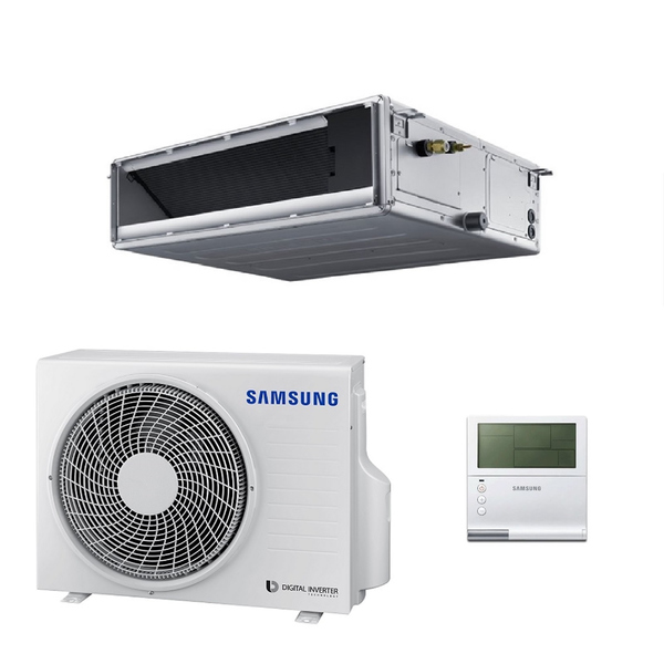 A white Samsung fan and accessories in a white background