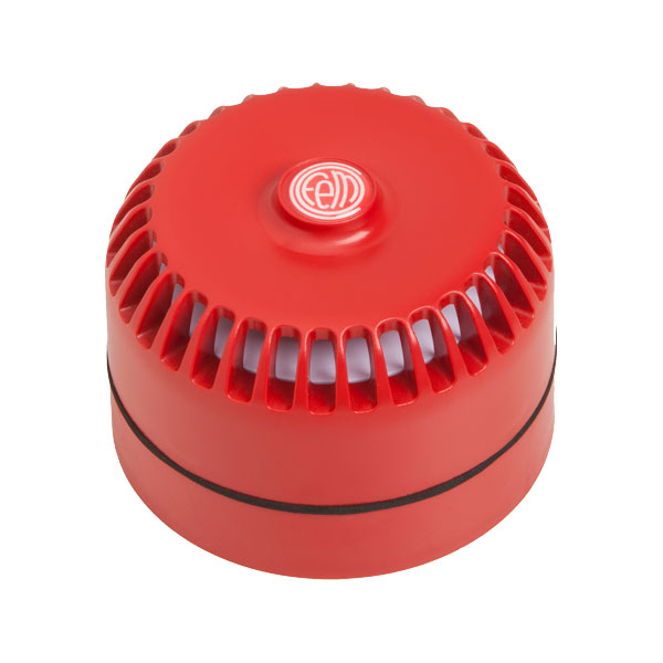 A red fire alarm sounder in a white background