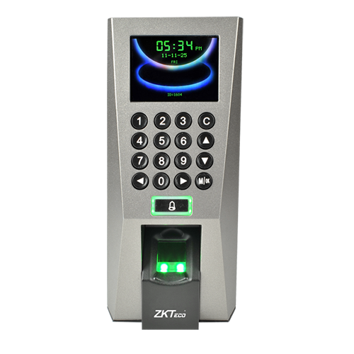 A front view of ZKTECO f18 fingerprint terminal