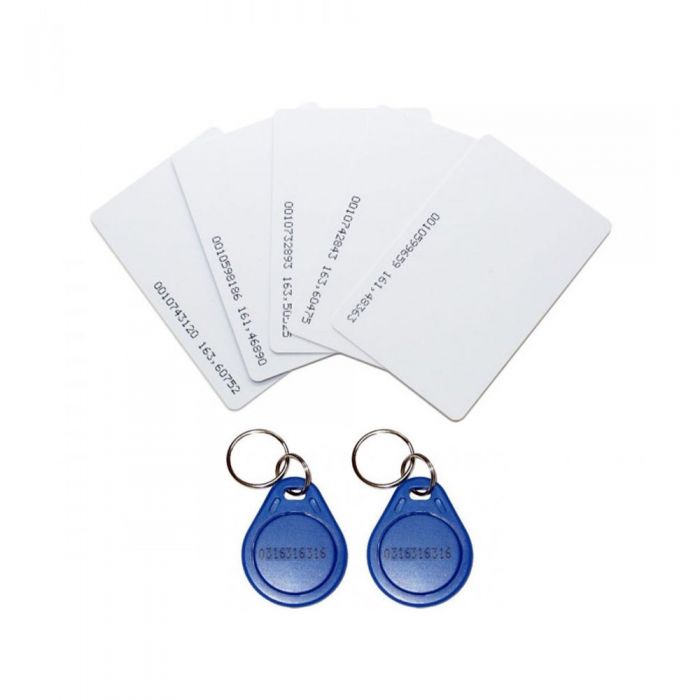 Four white cards and two holders