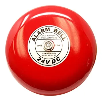 A red fire alarm bell in a white background