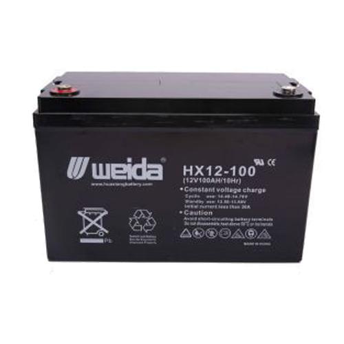 A black Weida 200Ah Gel Battery 12V in a white background