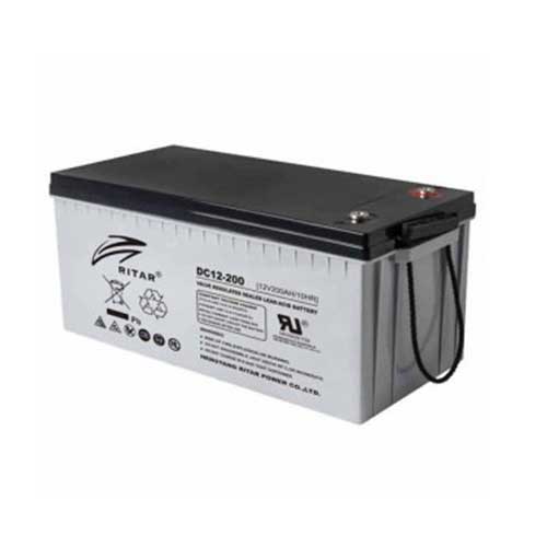 A gray Rita 200Ah Battery Gel 12V in a white background