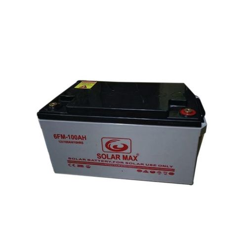A gray sided and black topped solarMax 100Ah Solar Battery