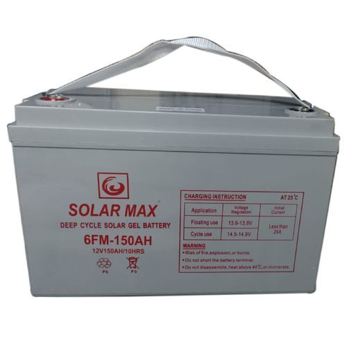 A gray SolarMax 150Ah Battery in a white background