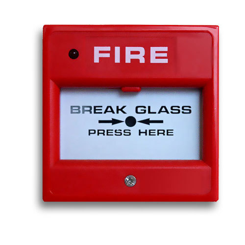 A red fire break glass face plate