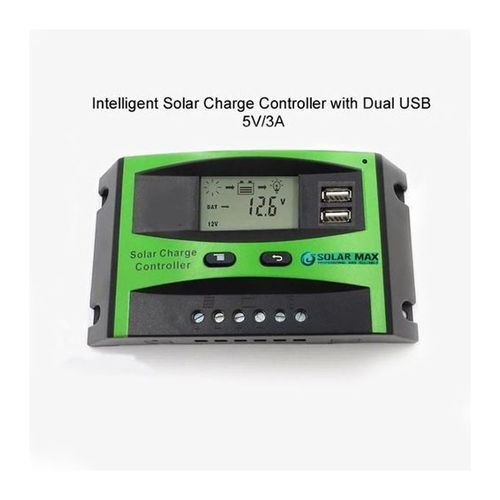 A green SolarMax 20A intelligent Solar Charge Controller