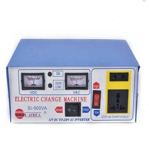 A blue 500W Solar Inverter in a white background