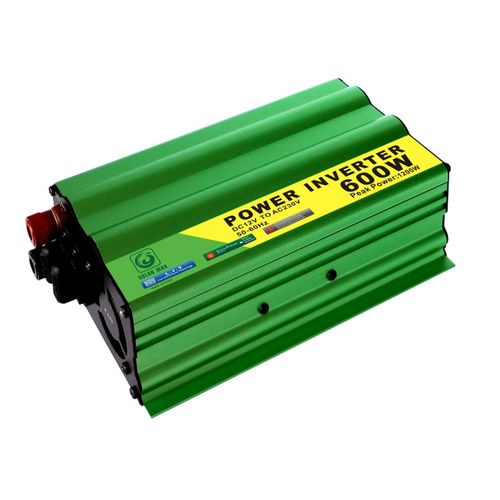 A green solarMax Power Inverter 600W in a white background