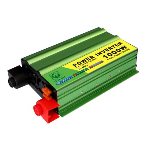 A green colored SolarMax 1000W Digital Inverter in a white background