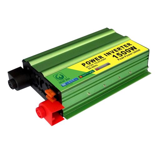 A green SolarMax 1500W Inverter in a white background