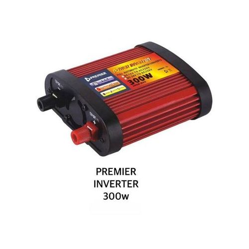 A red premier 300W Solar Inverter in a white background