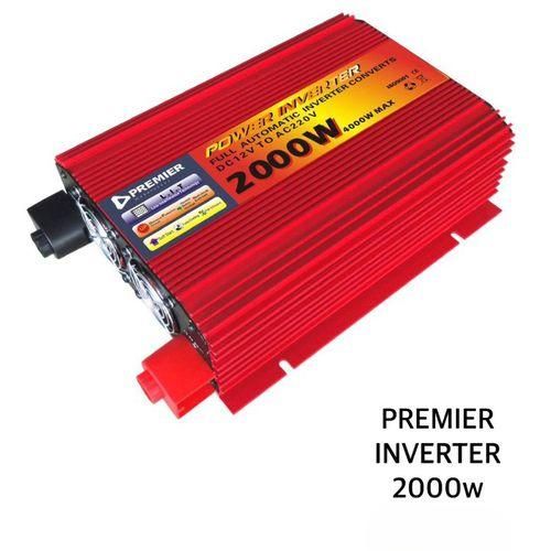 A red Premier 2000W inverter in a white background