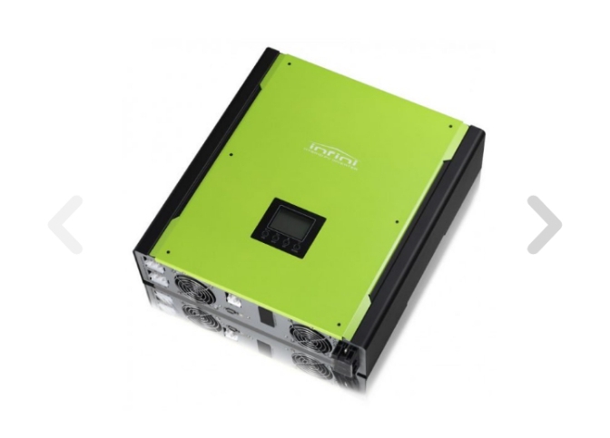 A green infiniSolar 2KW/3KW on grid inverter in a white background