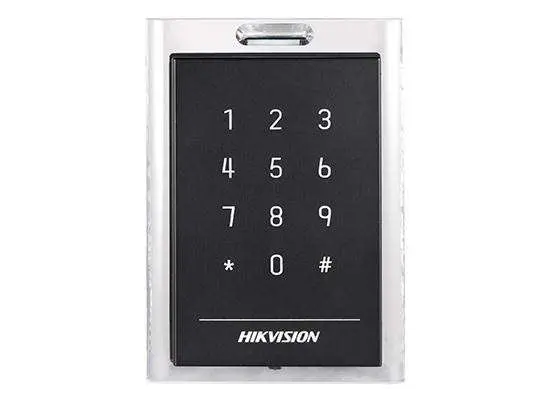 A keypad with silver sides and black center