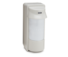 A white outdoor motion sensor in white background