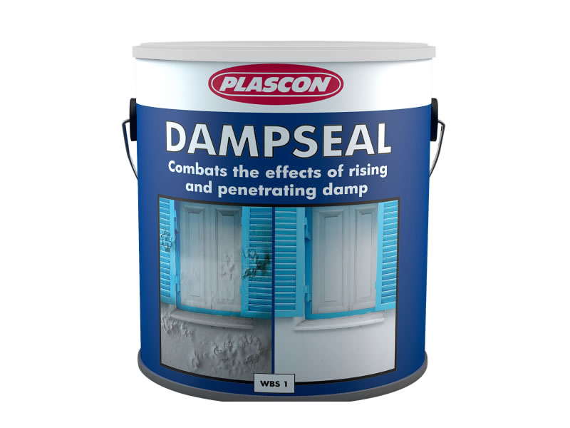 A bucket of Plascon Dampseal Paint in a white background