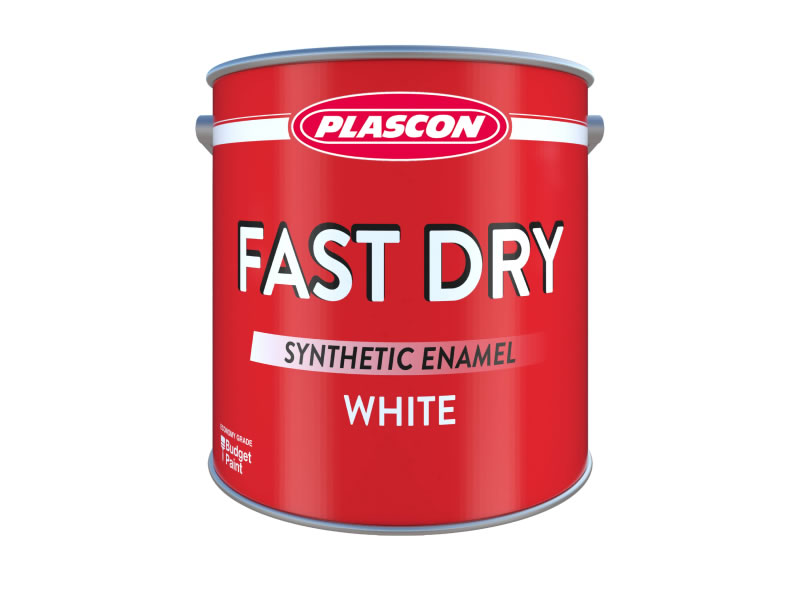 A tin of Plascon fast dry paint in a white background