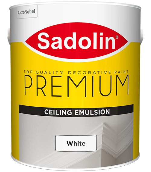 A bucket of Sadolin Ceiling Emulsion Paint in a white background