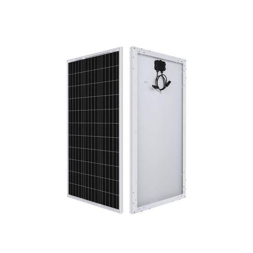 A black colored Powermate 100W Mono solar Panel in a white background