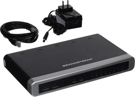 A black 8 port FXO VoIP Gateway in a white background
