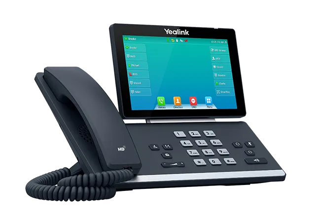 A black Yealink premium IP Phone