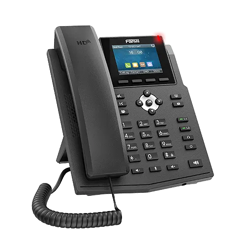 A black Fanvil Wireless IP phone in a white background