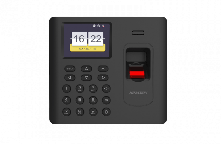 A black hikvision fingerprint & time attendance device