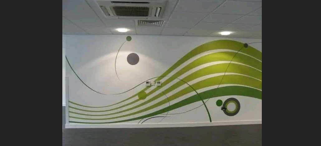 Interior design on the wall with light green and dark green colors