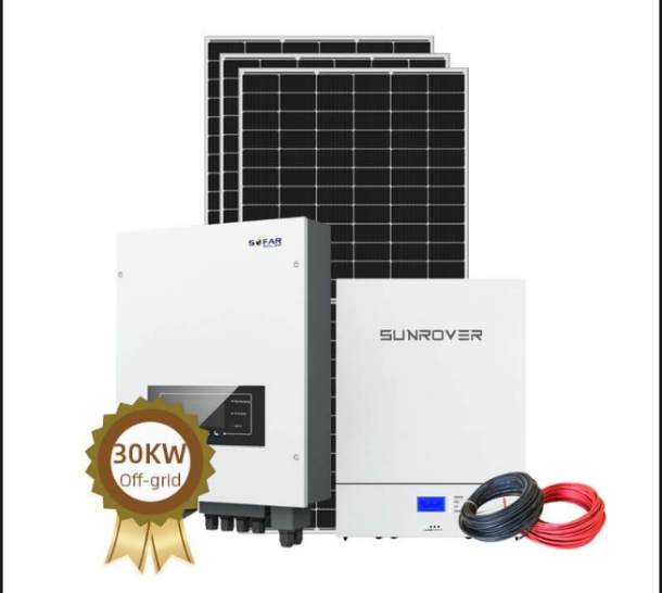A 30kw solar system kit in a white background