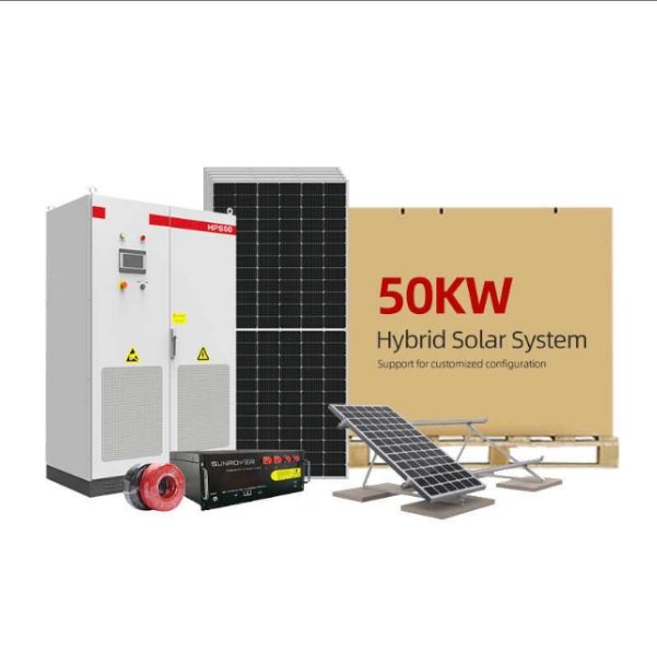 A 50kw hybrid solar system in a white background.