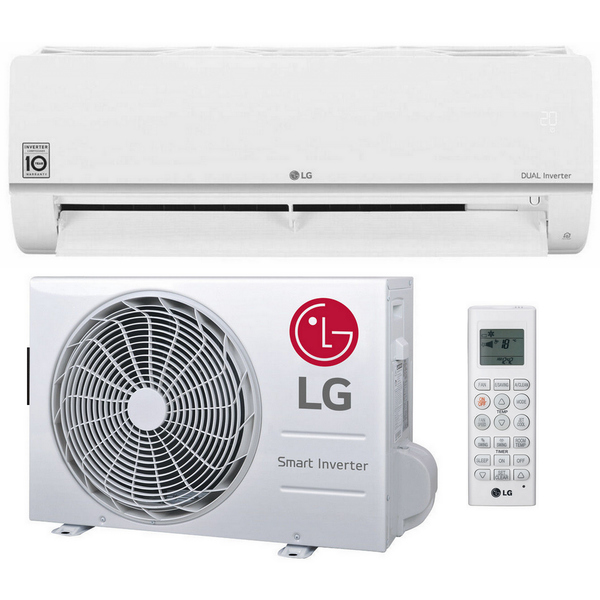 An AC and accessories in a white background